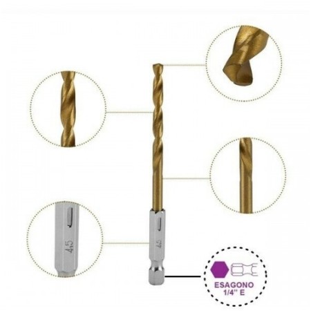 SET 13pz punte per trapano avvitatore codolo esagonale 1,5/6,5mm HSS per metallo