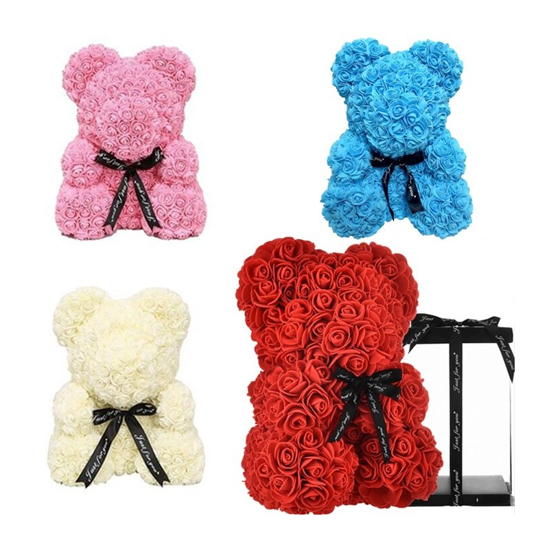 Orsetto di rose artificiale rosa 25cm idea regalo per anniversario san valentino