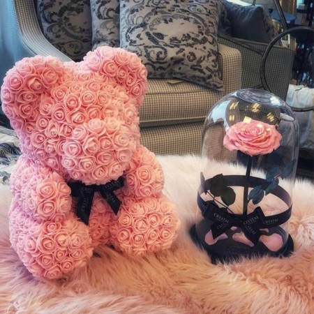 Orsetto di rose artificiale rosa 25cm idea regalo per anniversario san valentino