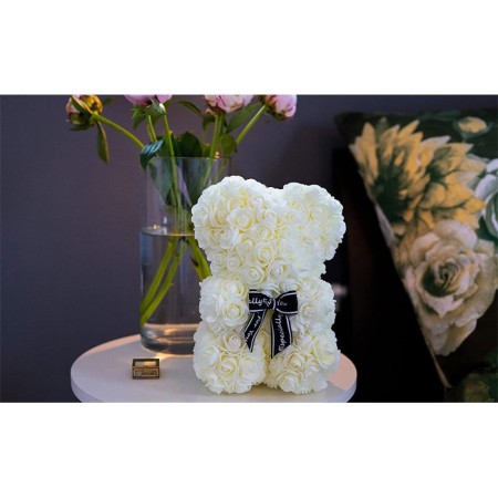 Orsetto di rose artificiale rosa 25cm idea regalo per anniversario san valentino