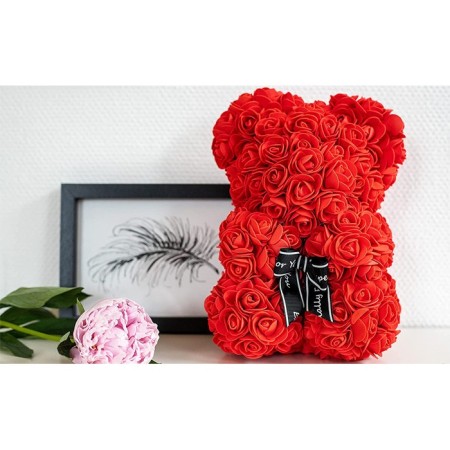 Orsetto di rose artificiale rosa 25cm idea regalo per anniversario san valentino