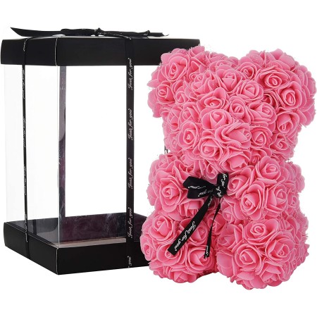 Orsetto di rose artificiale rosa 25cm idea regalo per anniversario san valentino