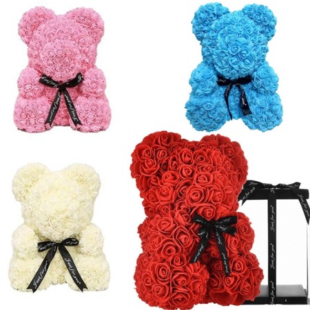 Orsetto di rose artificiale rosa 40cm idea regalo per anniversario san valentino