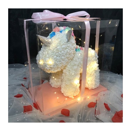 Unicorno di rose artificiali led 25 cm idea regalo anniversario san valentino 3D