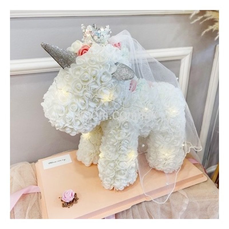 Hongu Unicorno di rose artificiali led 25 cm idea regalo anniversar...