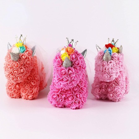 Unicorno di rose artificiali led 25 cm idea regalo anniversario san valentino 3D