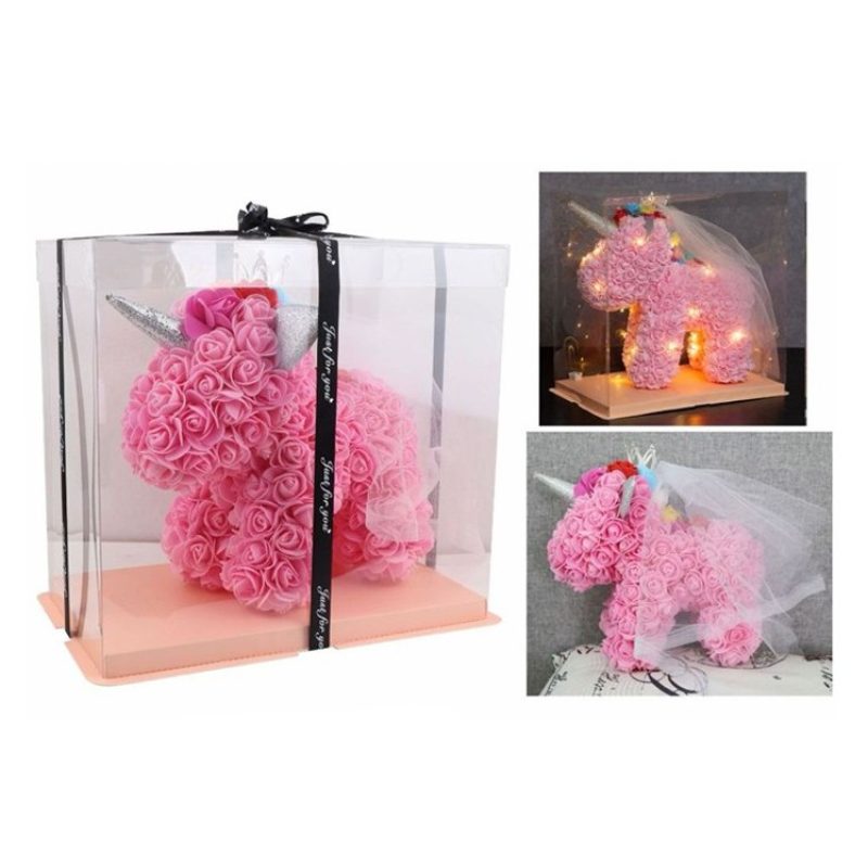 Hongu Unicorno di rose artificiali led 25 cm idea regalo anniversar...