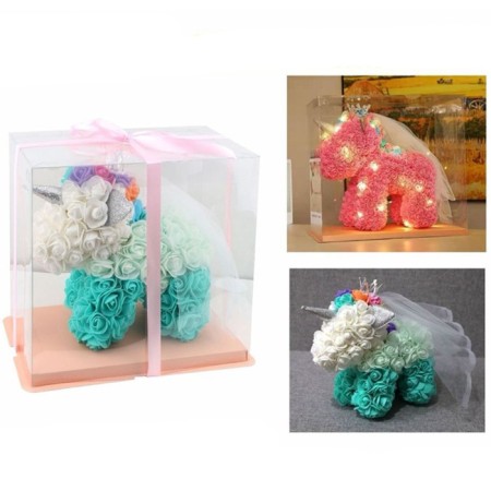 Unicorno di rose artificiali led 25 cm idea regalo anniversario san valentino 3D