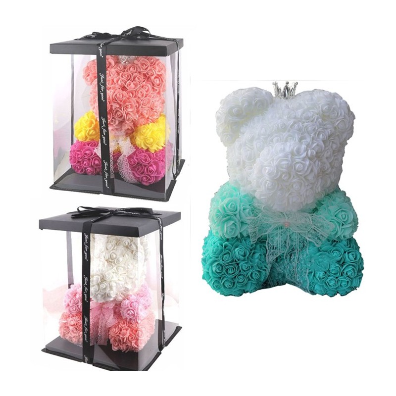 Orsetto di rose artificiale led idea regalo anniversario san valentino 25cm rosa