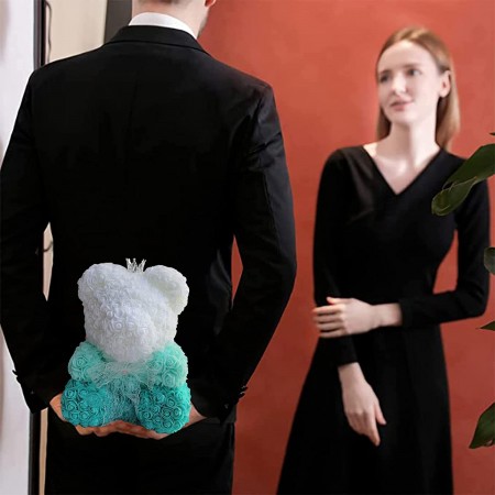 Orsetto di rose artificiale led idea regalo anniversario san valentino 25cm rosa