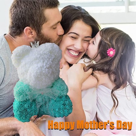 Orsetto di rose artificiale led idea regalo anniversario san valentino 25cm rosa