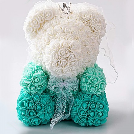 Orsetto di rose artificiale led idea regalo anniversario san valentino 25cm rosa