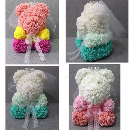 Orsetto di rose artificiale led idea regalo anniversario san valentino 25cm rosa