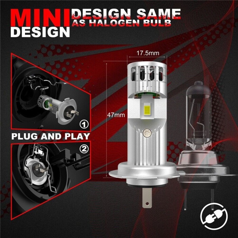 Hongu Z1 Lampadine H7 faro per auto LED con ventola integrata fari ...