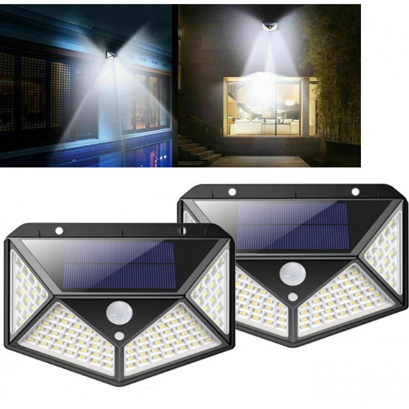 2x Faro faretto lampada luce 100 Led esterno energia solare sensore movimento