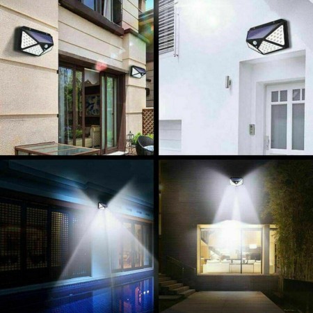 2x Faro faretto lampada luce 100 Led esterno energia solare sensore movimento
