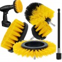 Set 4 spazzole trapano avvitatore attacco 1/4 setole sintetiche pulizia prolunga