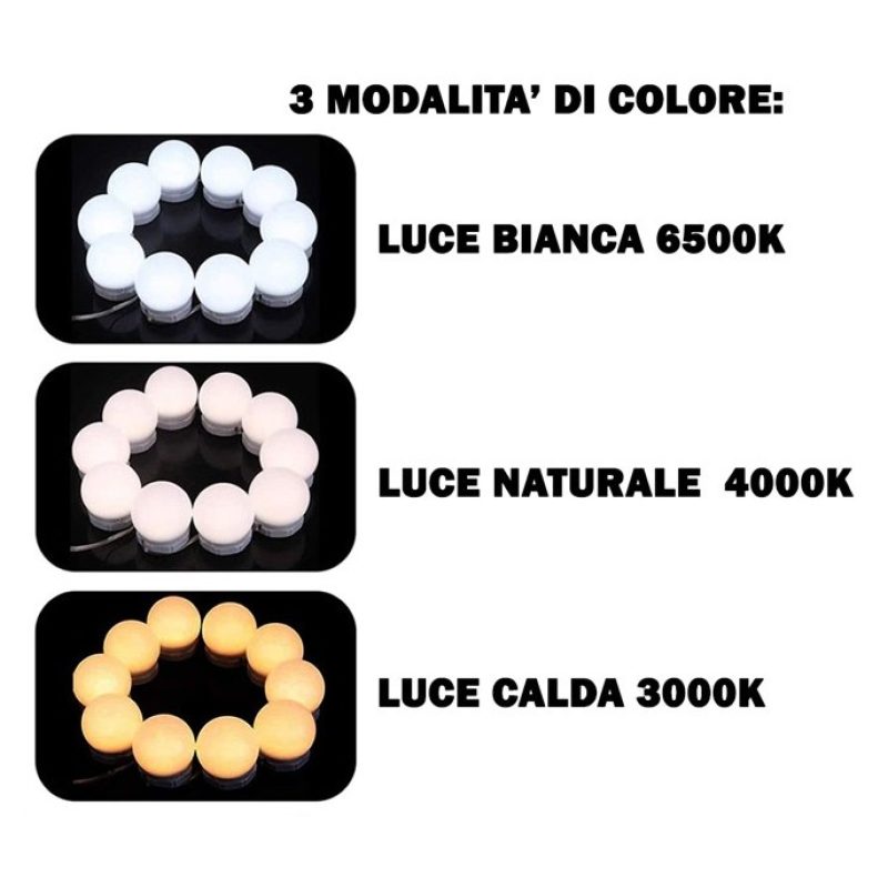 Luci LED da specchio per trucco dimmerabili da 10pz lampadine stile...