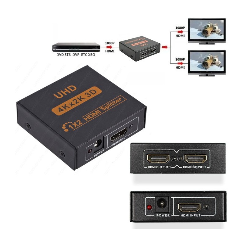PDR*Splitter Sdoppiatore HDMI FulL HD 1080P 1080p 4K 2K 3D 2 Uscite amplificate