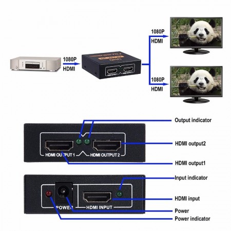 PDR*Splitter Sdoppiatore HDMI FulL HD 1080P 1080p 4K 2K 3D 2 Uscite amplificate