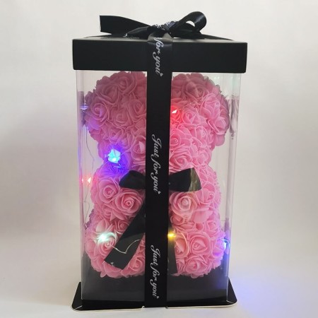Orsetto di rose artificiale rosa 40cm idea regalo per anniversario san valentino