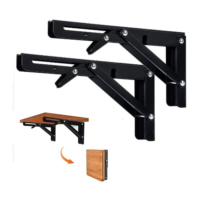 Coppia di Supporti angolari staffe reggi mensola nero richiudibili 200x100mm