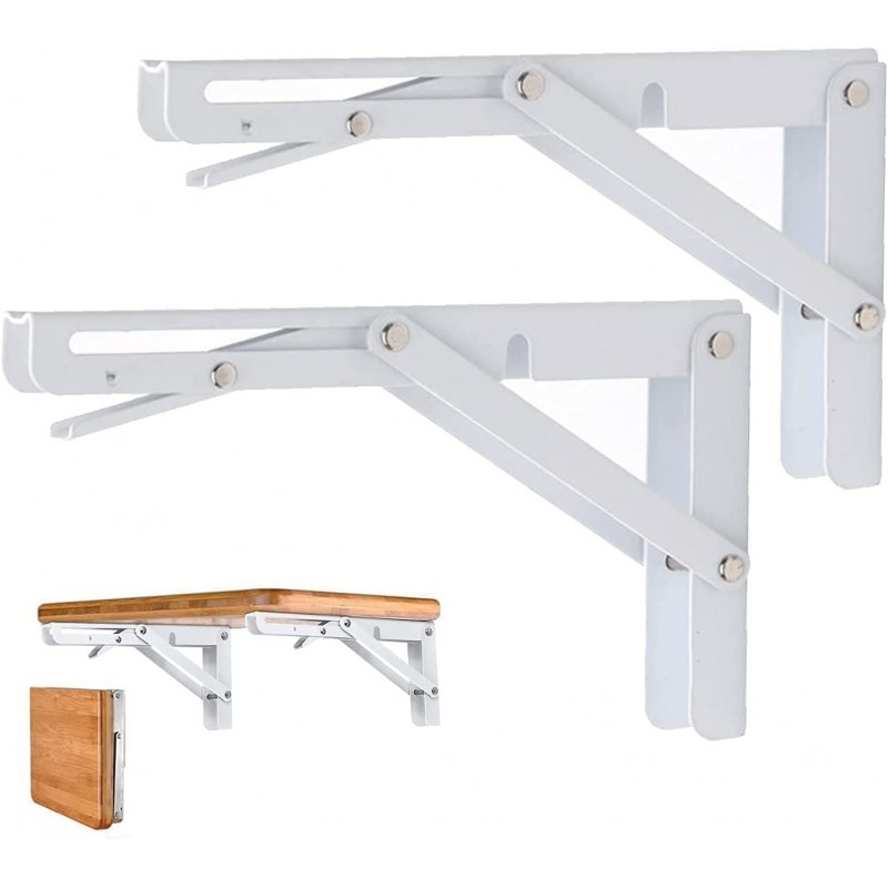 Coppia di Staffe angolari supporti reggi mensola richiudibili 400x200mm bianche