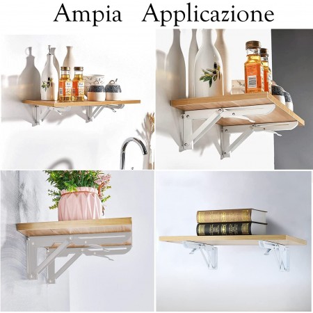 Coppia di Staffe angolari supporti reggi mensola richiudibili 400x200mm bianche