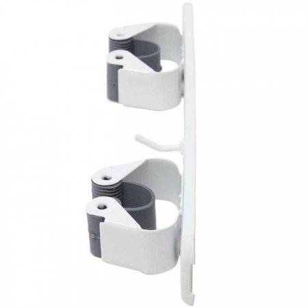 2x Supporto da muro porta scope a due ganci verniciato bianco 22 cm appendiscopa