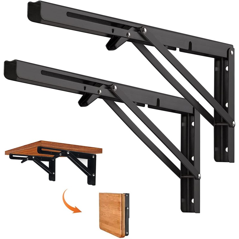 Coppia di Supporti angolari staffe reggi mensola nero richiudibili 400x200mm
