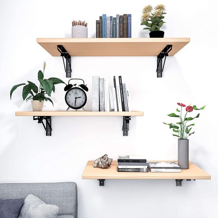 Coppia di Supporti angolari staffe reggi mensola nero richiudibili 400x200mm