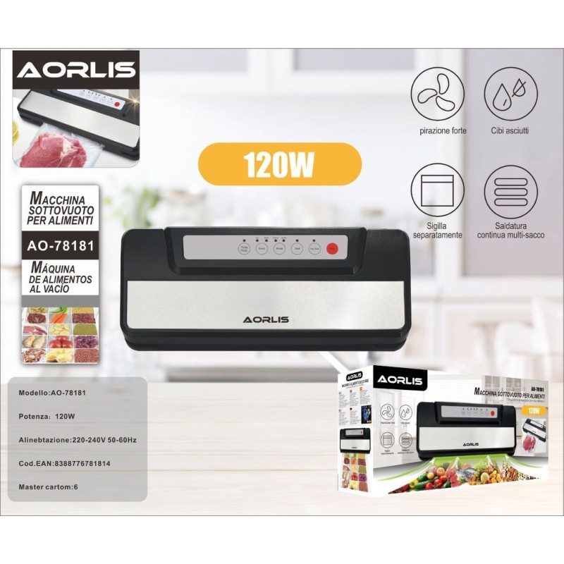 Aorlis Macchina per sottovuoto 120W sigilla confeziona alimenti sac...