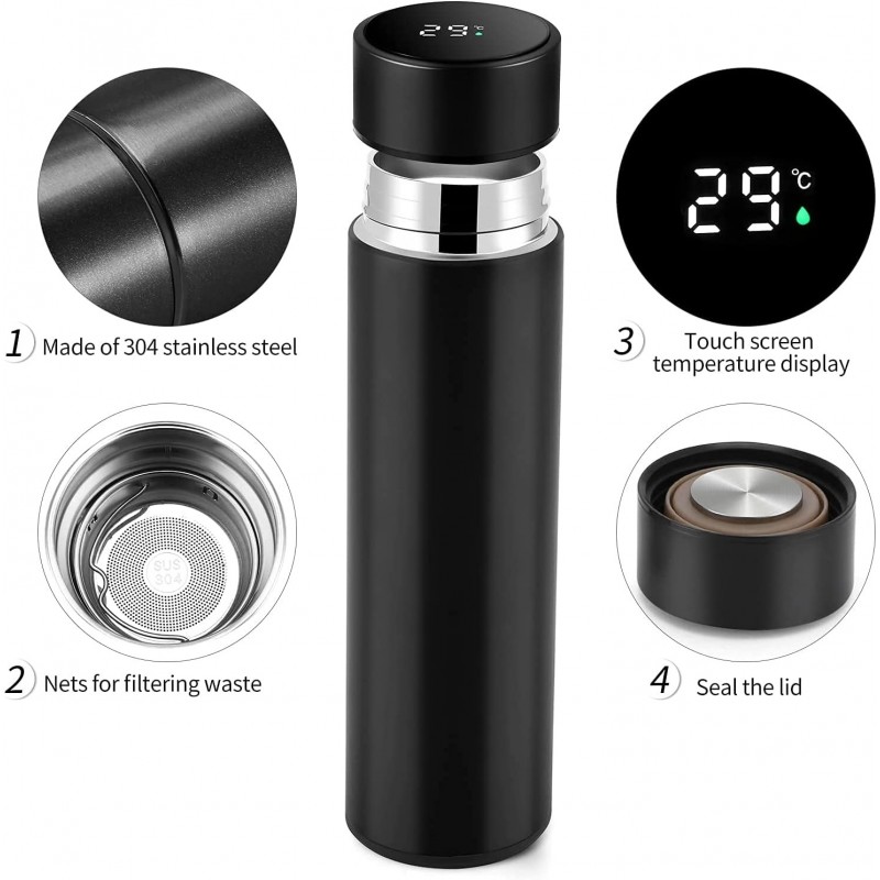 Hongu Bottiglia Borraccia Termica Termos Thermos da 500ml con Displ...
