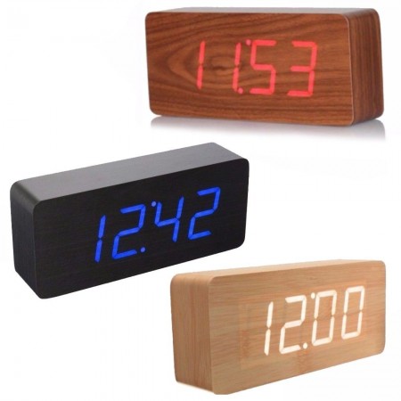 Sveglia orologio digitale rettangolo simil legno orario temperatura display led