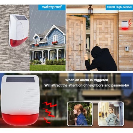 Sirena Solare Esterno Wireless 433MHz  Allarme Antifurto Casa acustica con led
