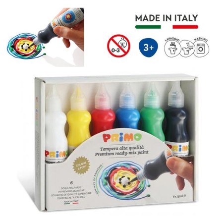 Tempere in boccette 6 multicolore Primo Disegno Pittura bambini 6x75ml lavabili