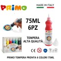 Tempere in boccette 6 multicolore Primo Disegno Pittura bambini 6x75ml lavabili