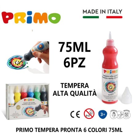Tempere in boccette 6 multicolore Primo Disegno Pittura bambini 6x75ml lavabili