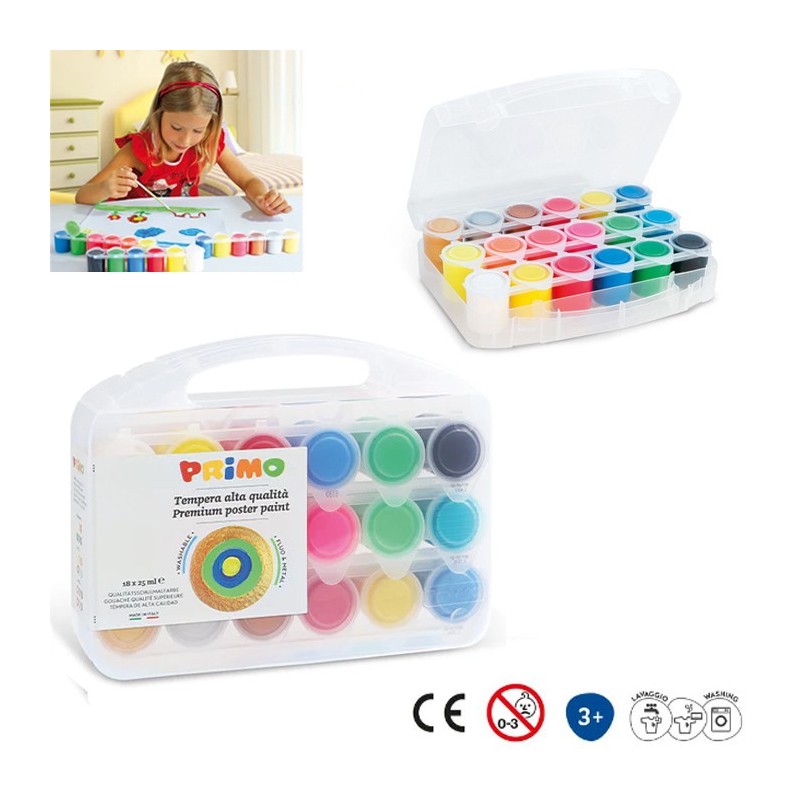 Primo Confezione 18 Tempera Pronta Fluo Metallizzati 25ml colori bambini pittura
