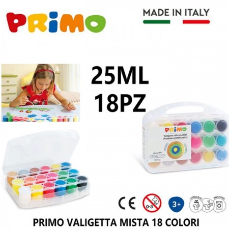 Primo Confezione 18 Tempera Pronta Fluo Metallizzati 25ml colori bambini pittura