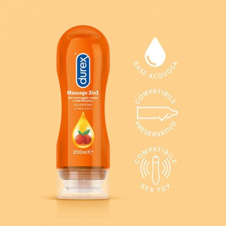 Durex Massage 2in1 Gel Intimo Massaggi corpo Guaranà Lubrificante sensuale 200ml