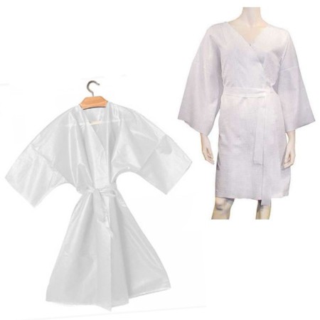 Kimono TNT monouso colore bianco 10pz per estetista parrucchiera camice 90x120cm