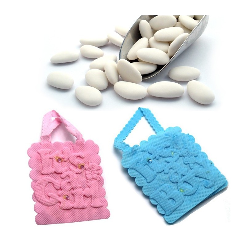 36 Sacchetti portaconfetti bomboniere battesimo Baby shower celeste rosa scritta
