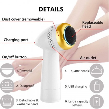 Rimuovi elimina calli elettrico portatile ricaricabile duroni piedi pedicure 8W
