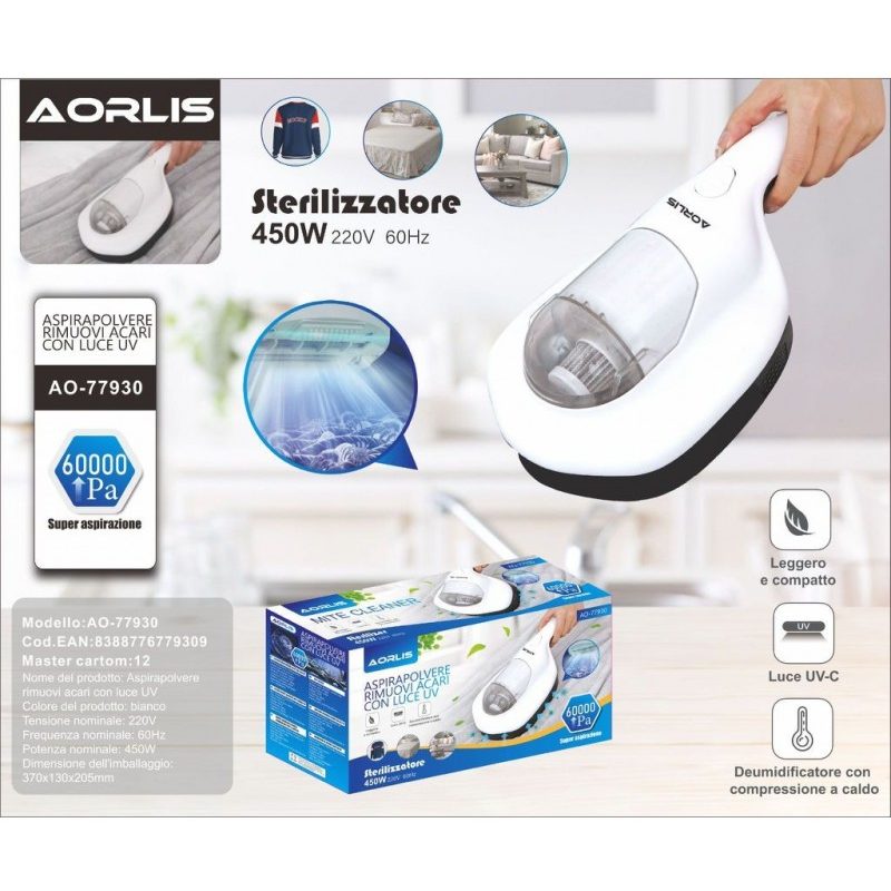 Aorlis Aspirapolvere compatta 450W 60000pa sterilizza luce UV divan...