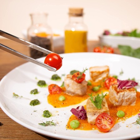 2x Pinza da cucina in acciaio per alimenti multiuso carne pesce fritture da 32cm