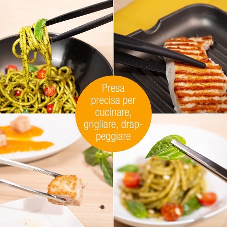 2x Pinza da cucina in acciaio per alimenti multiuso carne pesce fritture da 32cm