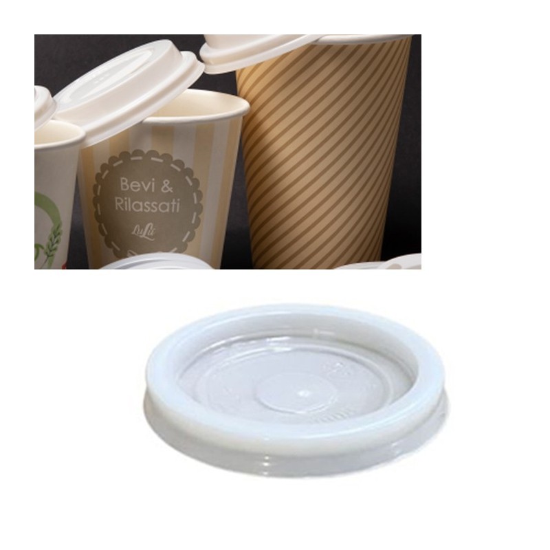 200 Coperchi per bicchieri caffè BIO 90ml per trasporto asporto bianco Lulù bar