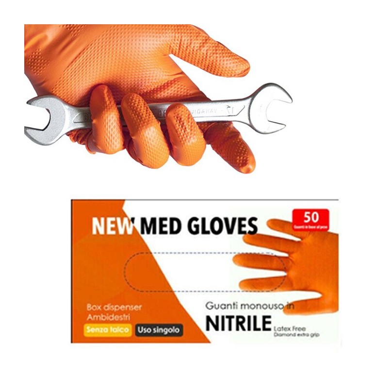 50 Guanti monouso in nitrile arancio senza polvere no talco no lattice M L XL