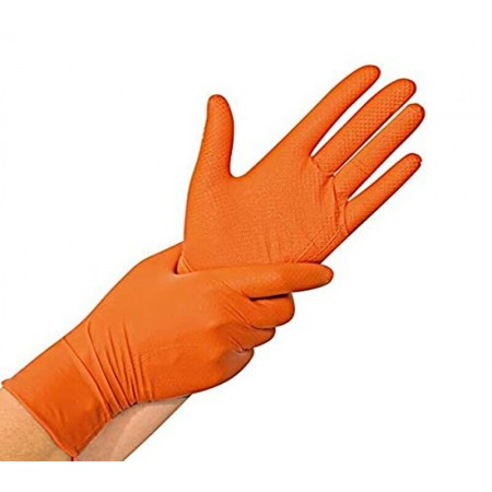 50 Guanti monouso in nitrile arancio senza polvere no talco no lattice M L XL